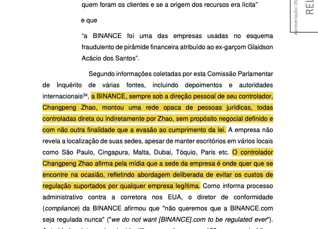 The Brazilian Congress puts Binance CEO CZ in the crosshairs